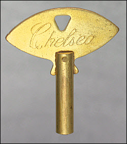 A brass, single ended, trademark Chelsea key